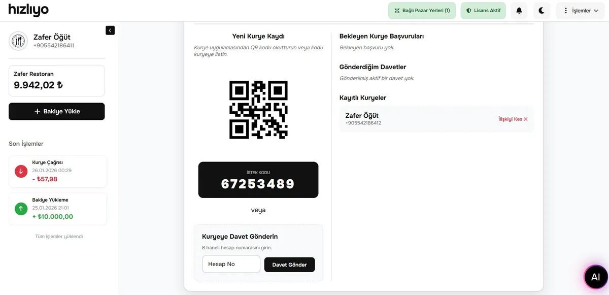 Partner Panel QR ve Kurye Davet Ekranı